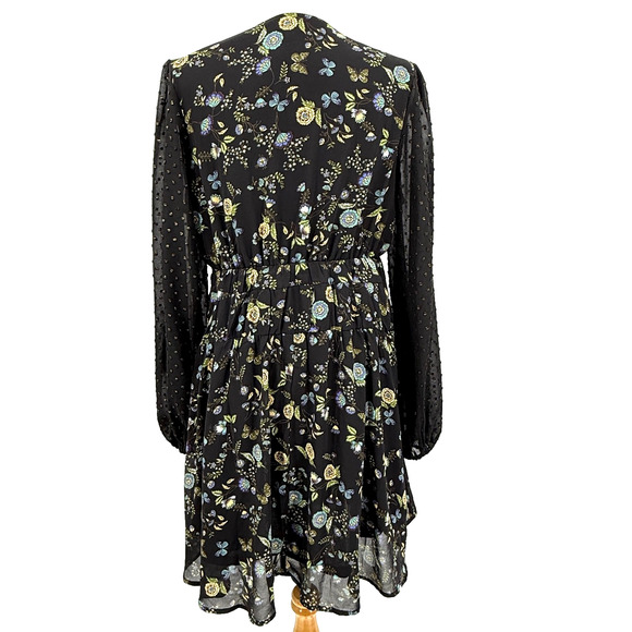 Umgee Mini Dress Womens L Floral Chiffon Swiss Dot Dark Romantic Fall Feminine - Picture 4 of 8